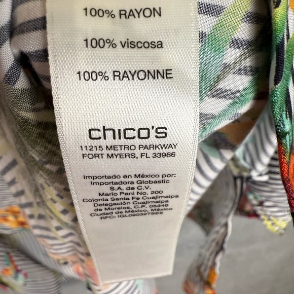 Chicos floral striped button up tunic tropical birds tie sleeve blouse L - Picture 9 of 10